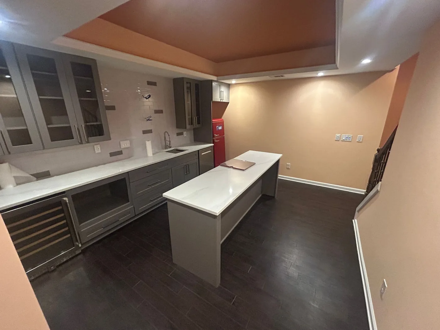 Custom basement bar cabinetry and island in Johns Creek, GA