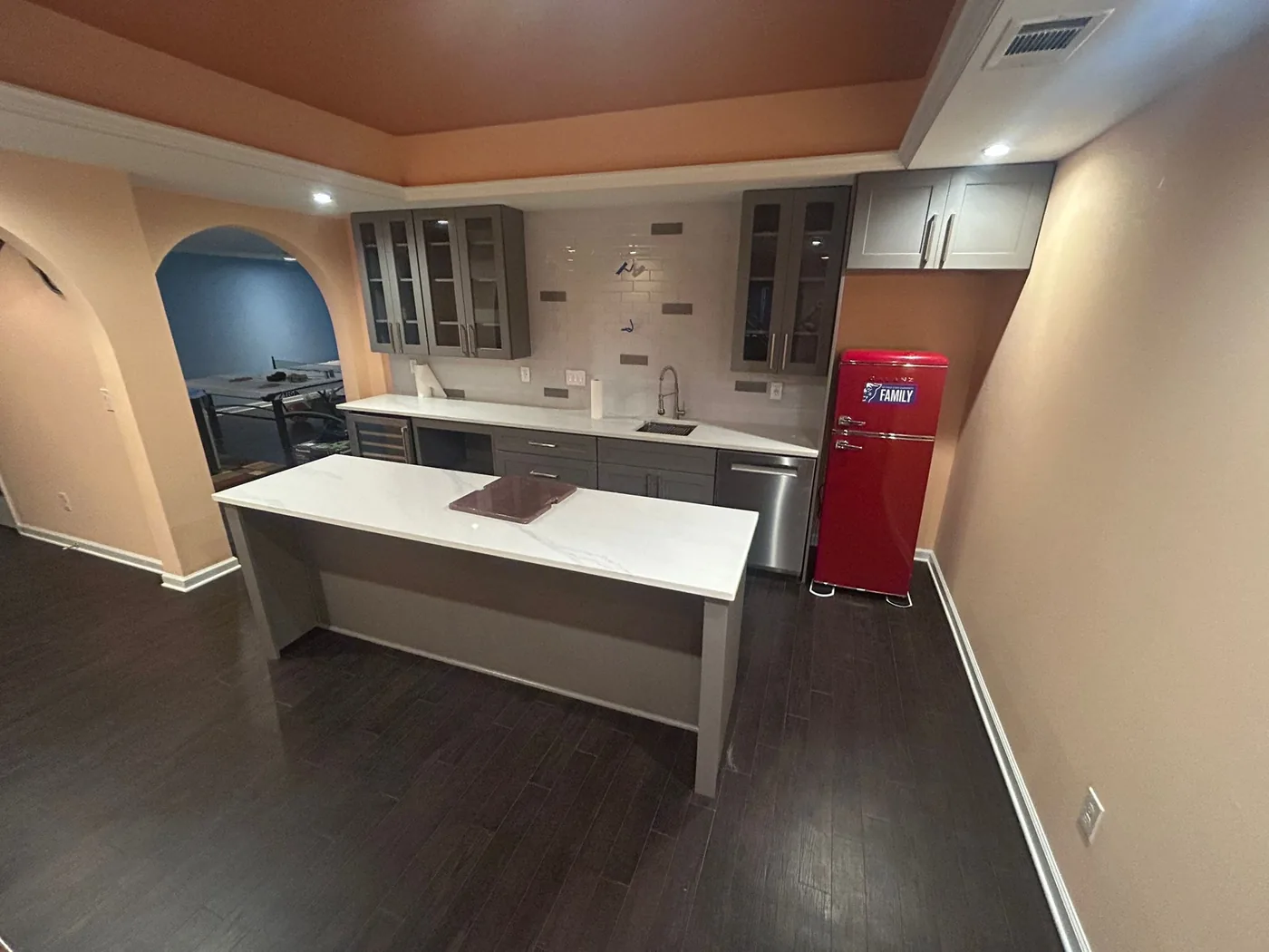 Finished basement kitchenette and island in Johns Creek, GA