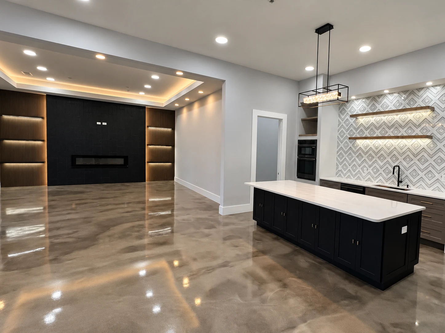 Open finished basement with bar and entertainment space