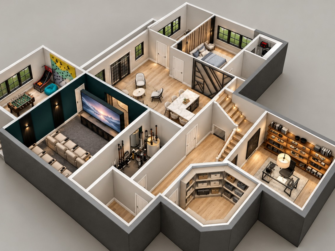 Three-dimensional floor plan prepared during the design-build process