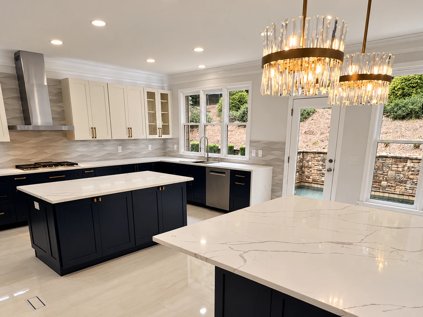 Bright custom kitchen remodel with quartz island and modern cabinetry